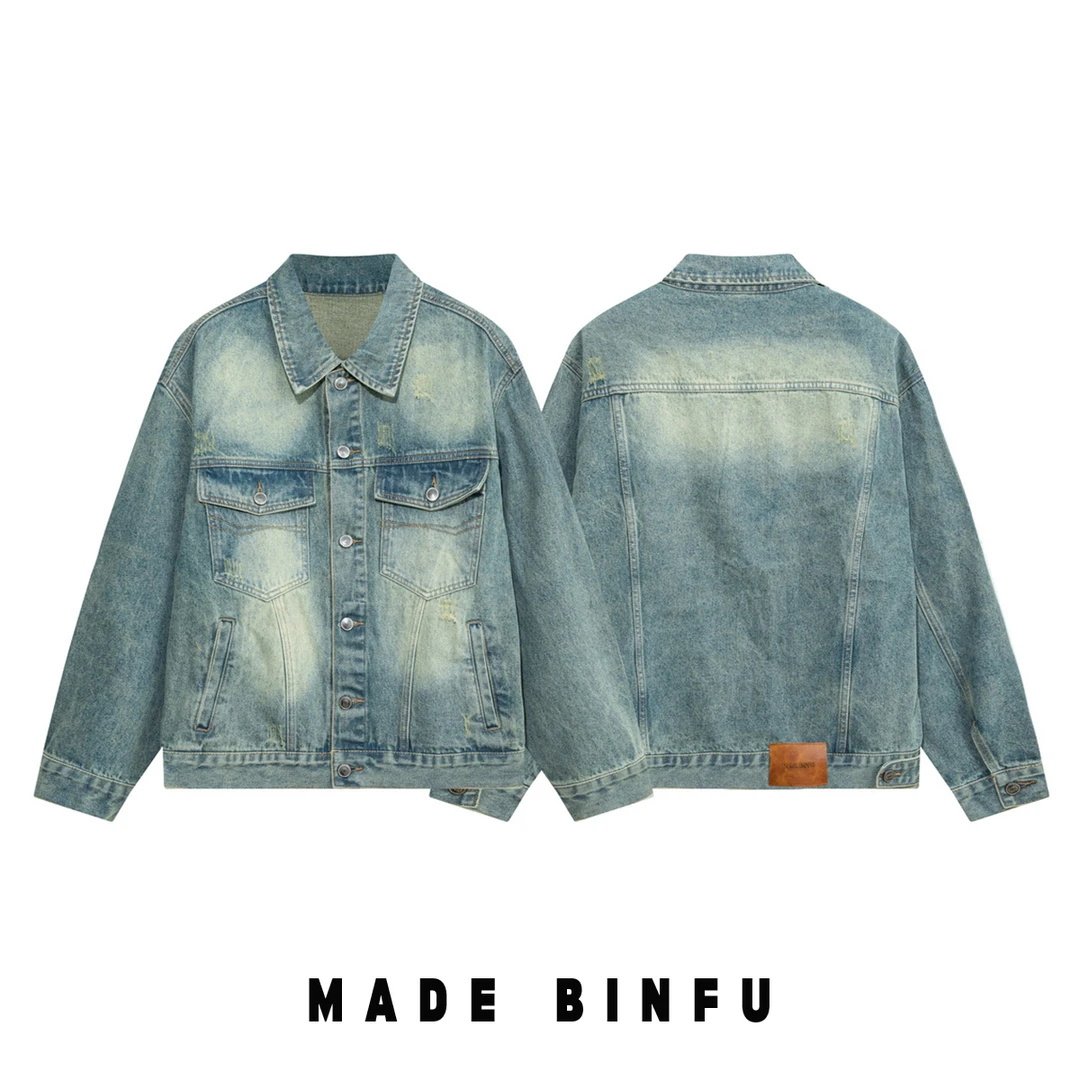 BINFU 崽崽国潮原创秋装复古风男女同款情侣装宽松牛仔夹克外套