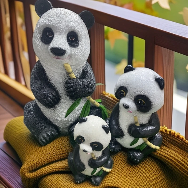 可爱熊猫摆件花园阳台布置户外露台雕塑创意家居搭配