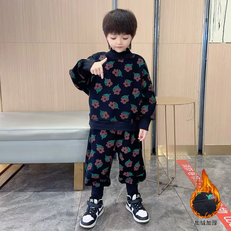 男童卫衣套装儿童装秋冬装宝宝2024冬季新款加绒加厚运动休闲衣服
