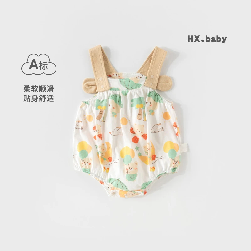 新生婴儿夏款吊带包屁衣男女宝宝外出三角哈衣宝宝夏季衣服爬服