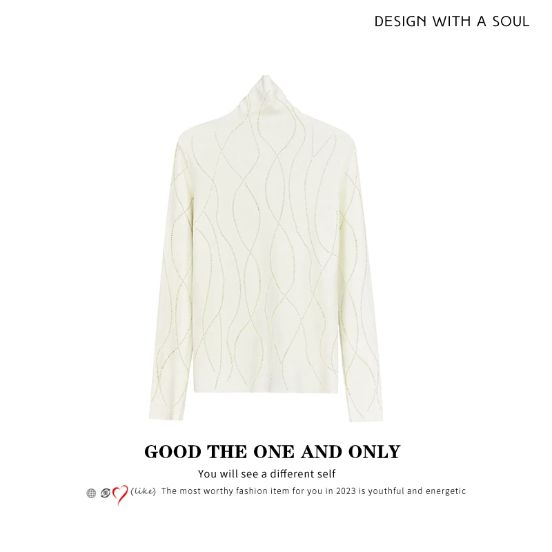 时尚高级别致烫钻高领针织毛衣