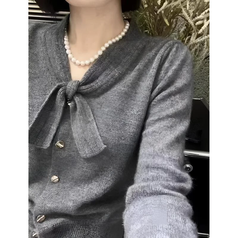 复古宫廷港风优雅经典赫本百搭单排扣羊毛针织衫开衫外套女上衣潮