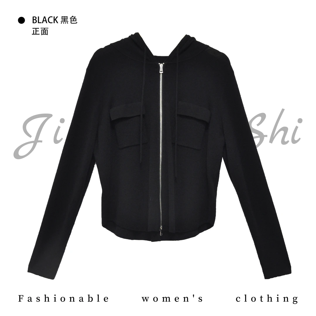 【金典女人服饰】纯色连帽双兜休闲短外套   时尚减龄薄款上衣7121