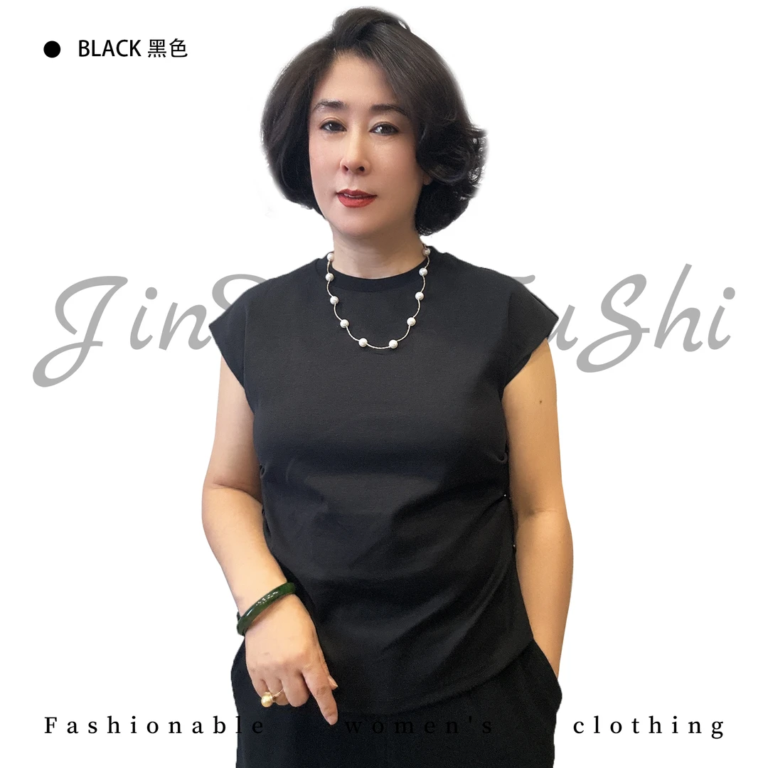 【金典女人服饰】小众无袖侧边纽扣褶皱T恤    设计感百搭女上衣701