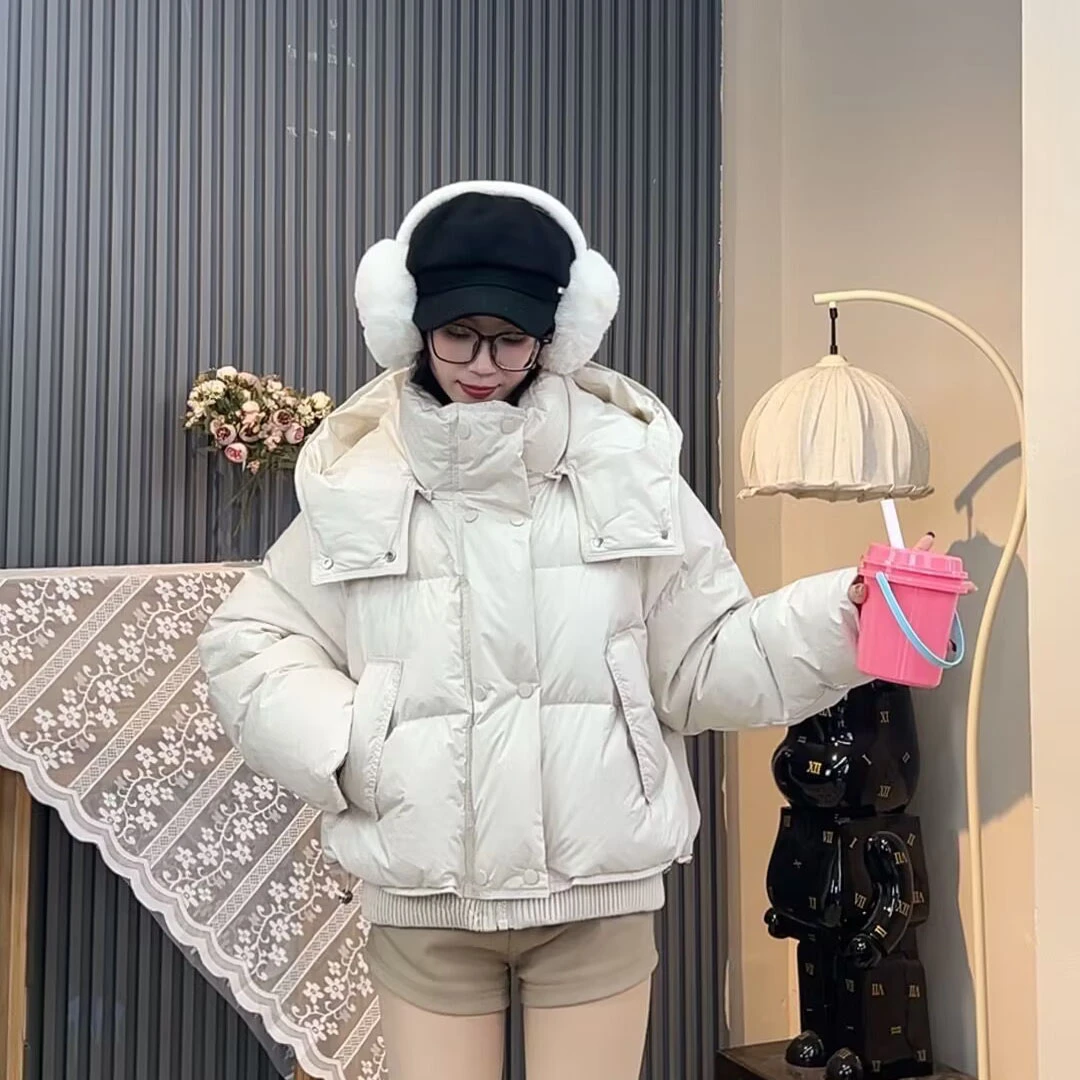 冬季连帽短款羽绒服新款高级感小个子时尚白鸭绒加厚外套