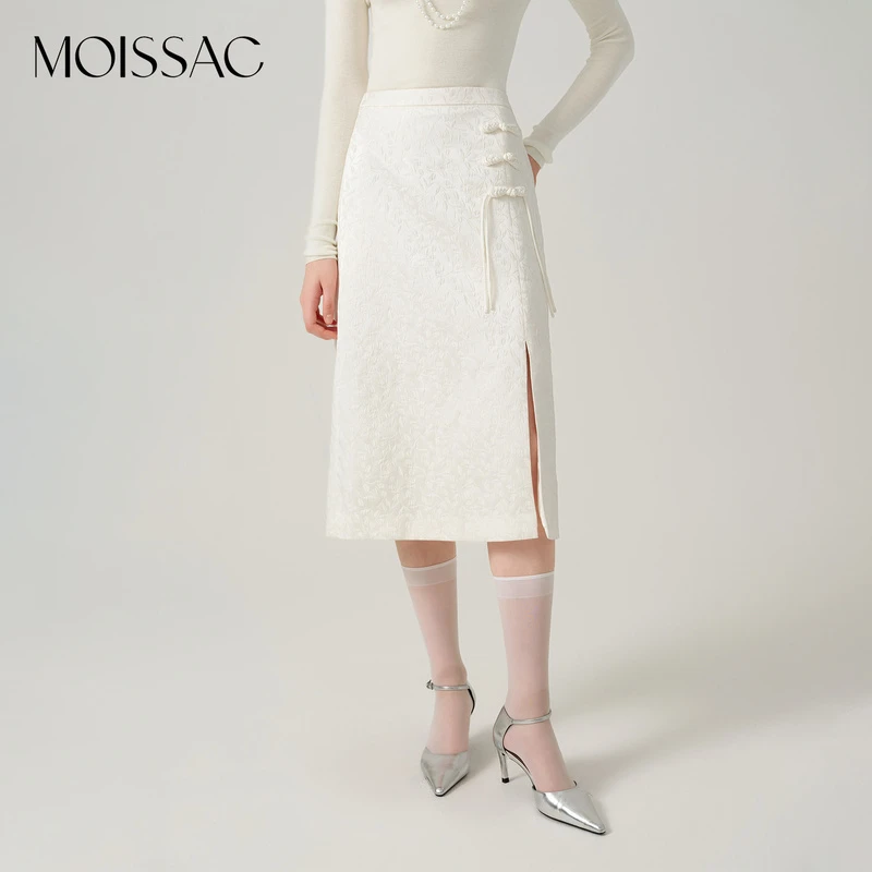 摩萨克2024冬高腰盘扣暗纹提花新中式国风长裙女MTED20003 DB