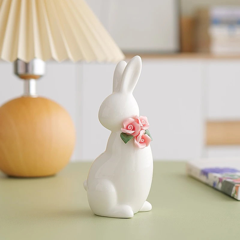 创意手工手捏花采花兔子单只生肖家居摆件客厅卧室玄关装饰摆件