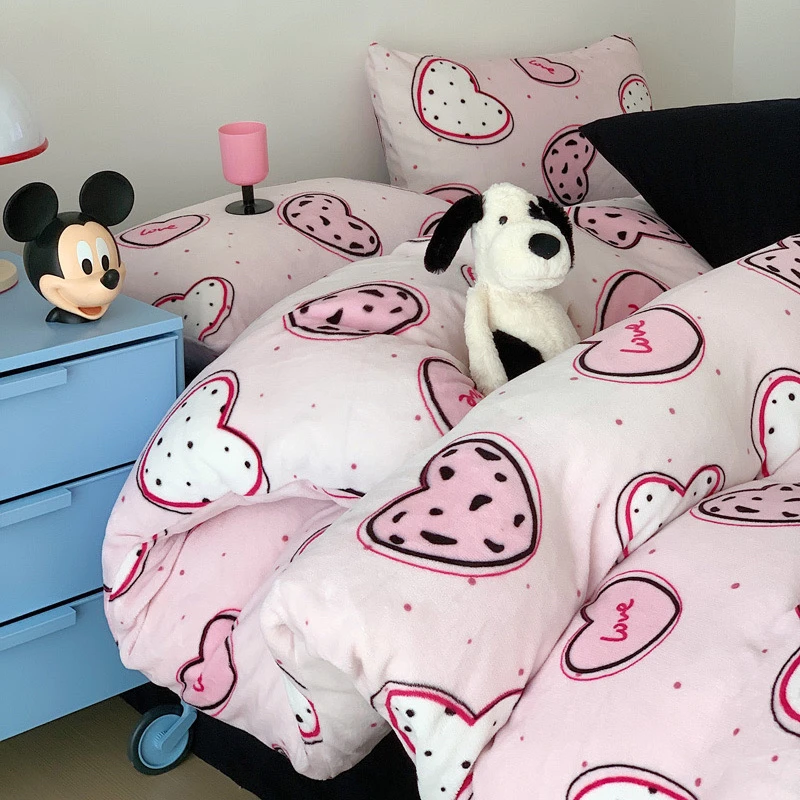 【绒-小粉心】加厚多巴胺双面牛奶绒四件套