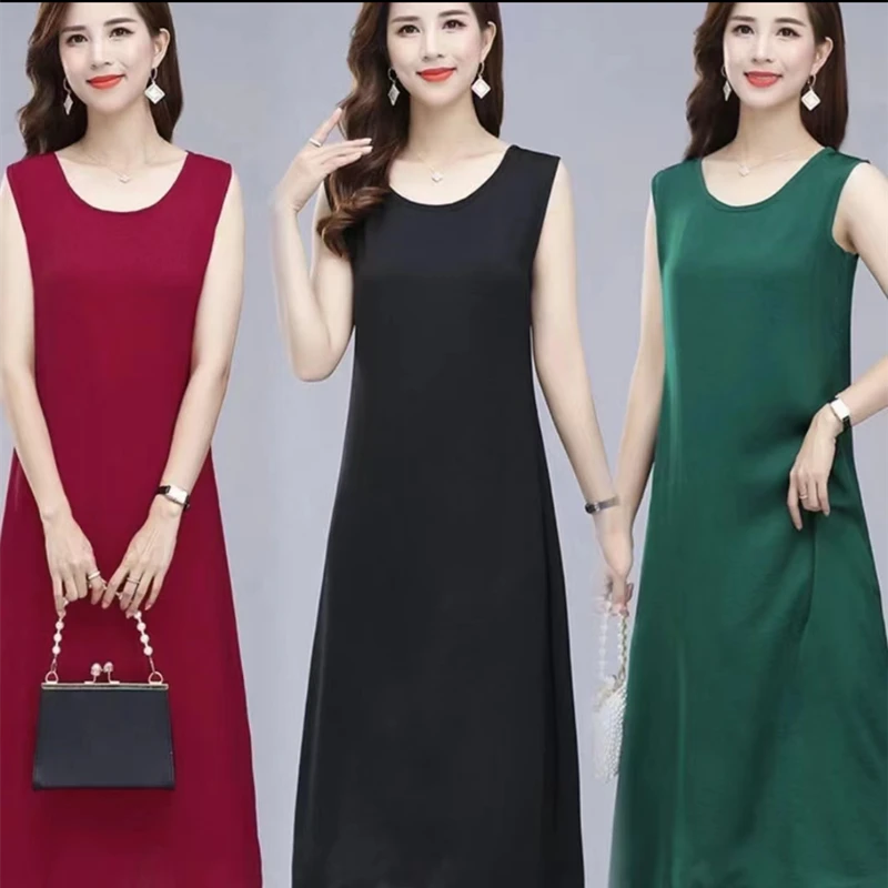 无袖连衣中长打底吊带背心裙
