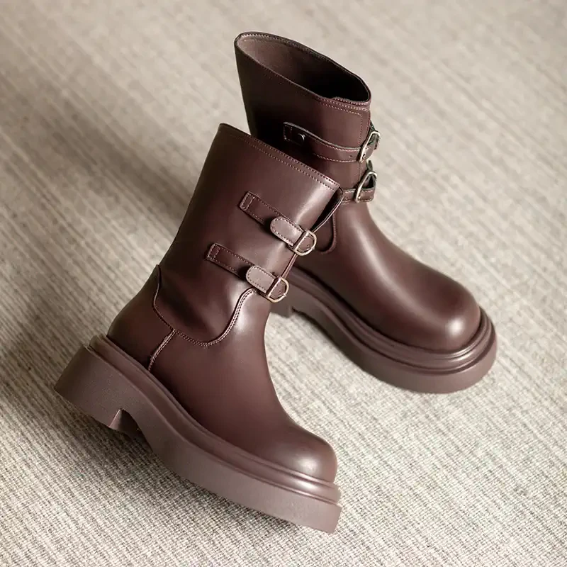 牛皮版~安可拉红切尔西靴女2024秋新款真皮原创马丁靴烟筒靴短靴