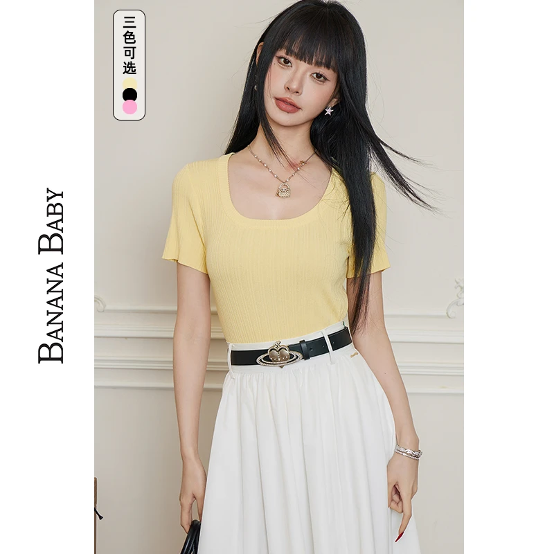 【粉丝专属】BANANA BABY百搭短袖针织T恤女纯色小个D242MY114