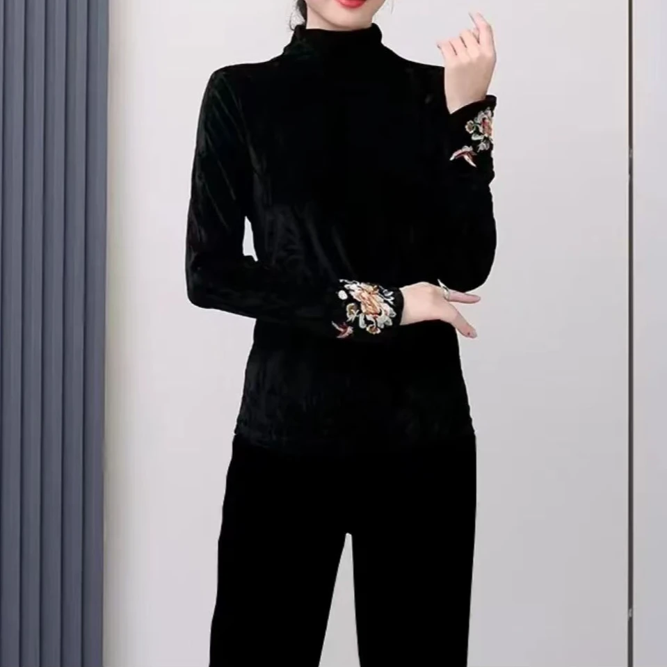 0207早秋新款真丝绒纯色打底衫