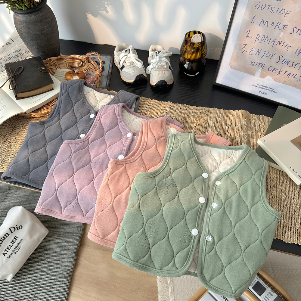 2024上新蚕丝羊毛加厚马甲校服神器儿童保暖上衣秋冬三层夹棉内穿