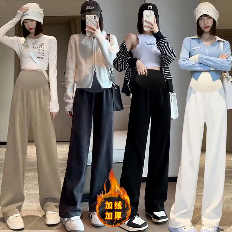 【小姿家】孕妇欧棉绒秋冬加绒特厚显瘦直筒裤长裤阔腿裤拖地裤潮妈