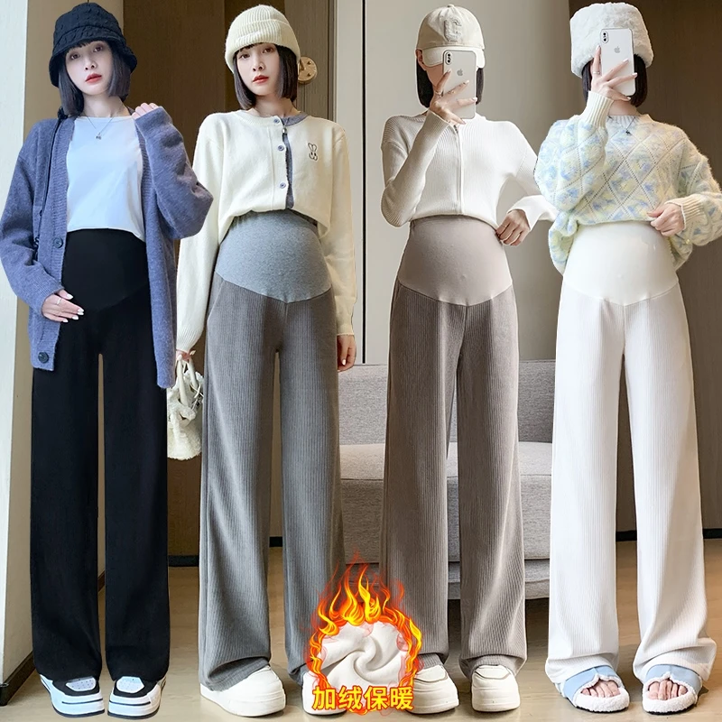 孕妇裤子秋冬季暖冬孕妇阔腿裤显瘦雪尼尔长裤宽松拖地裤小个子潮
