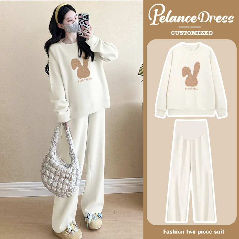 孕妇秋冬装时尚款2025新款宽松卫衣套装春秋长袖上衣休闲两件套潮