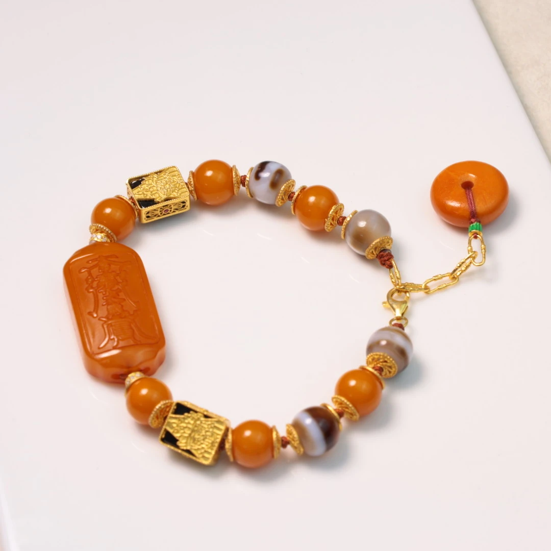 【心如珠宝精品店】蜜蜡岁岁设计款手串XK