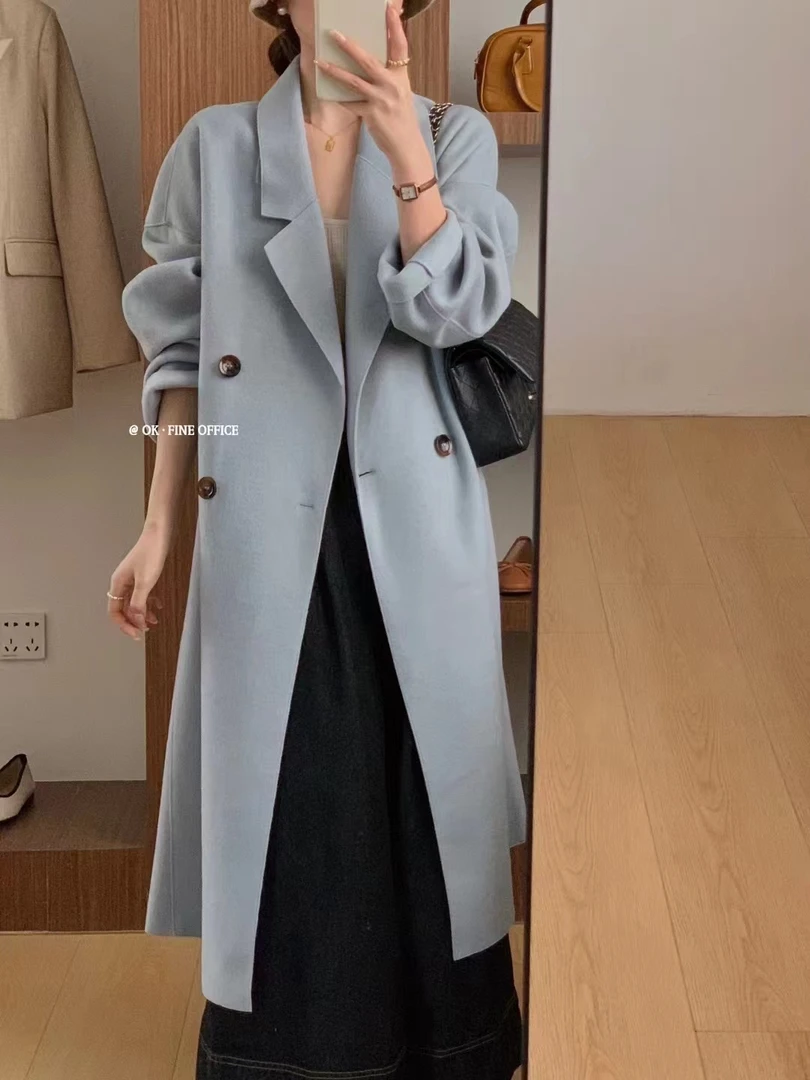 保暖厚款长款毛呢外套百搭显瘦宽松小个子大衣秋冬外套韩版