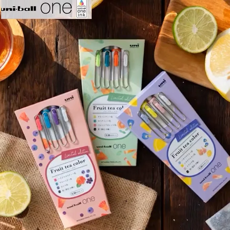 uni/三菱铅笔 三菱小浓芯水果茶中性笔限定黑色彩色按动款水笔