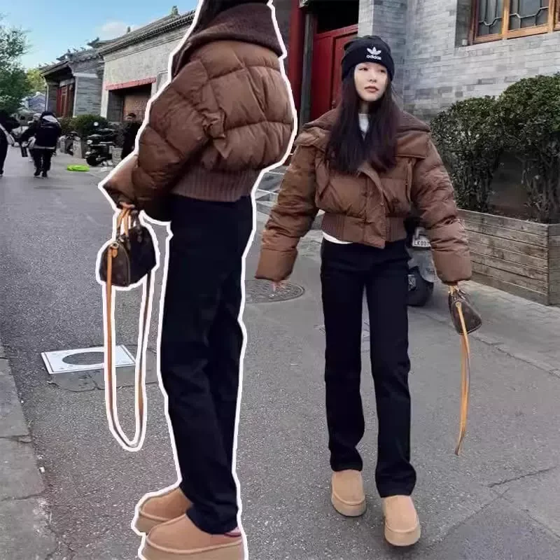 雪千羽黑色直筒牛仔裤女秋冬2025新款窄版裤小个子高腰加绒烟管裤