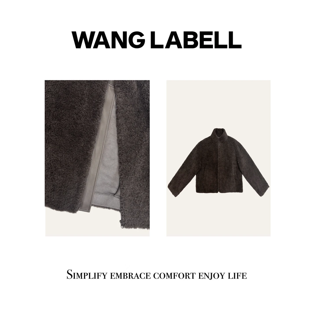 【王斌家】 |   檀木棕拼皮羊毛颗粒外套   保暖秋冬毛绒百搭