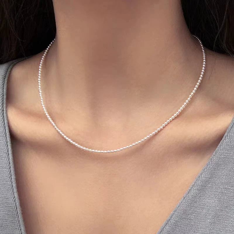 3-4mm天然淡水【X05】小baby珠项链时尚百搭强光小米珠迷你