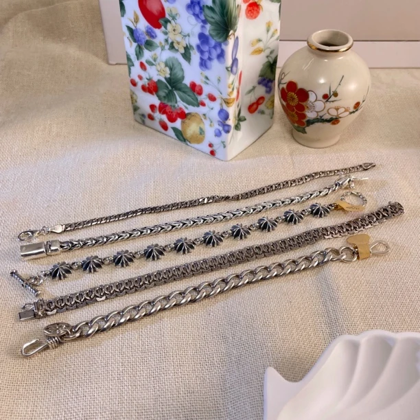 925银手链 纯银中古回流手链vintage链条链子百搭饰品复古