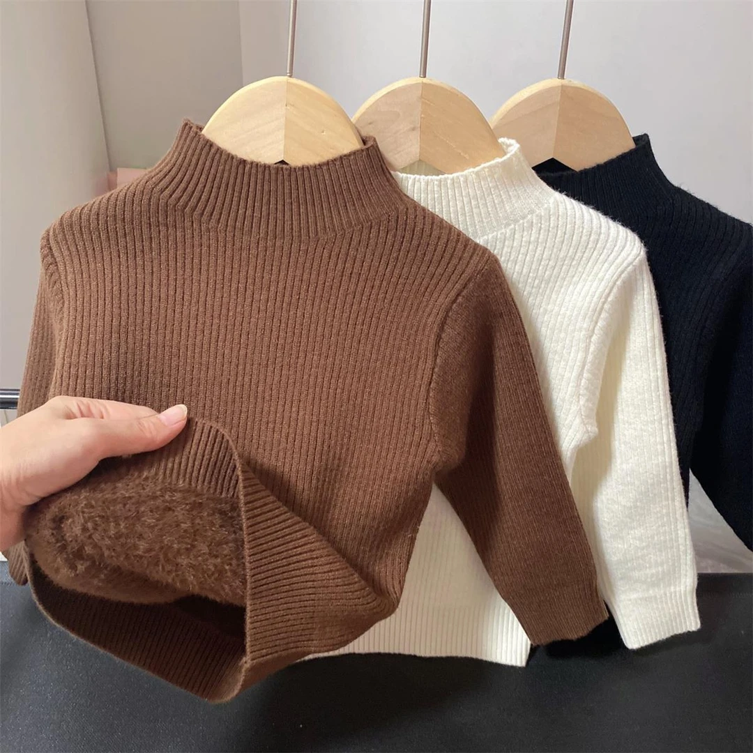 男女童半高领毛衣一体绒打底衫儿童弹力衫新款保暖秋冬季婴儿童装