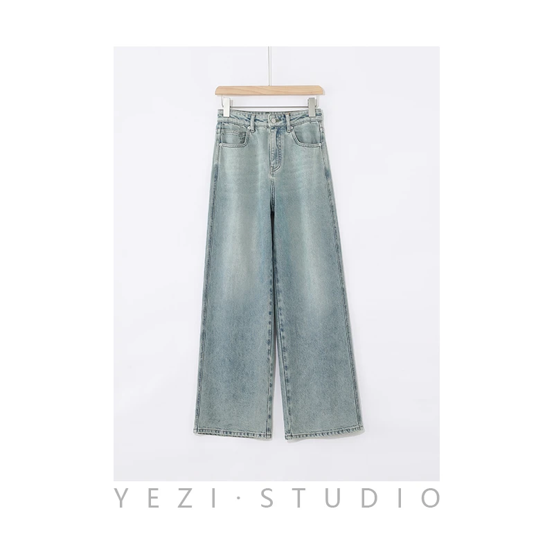 【海洋牛仔】做旧浅色复古时髦牛仔直筒裤24122361/69