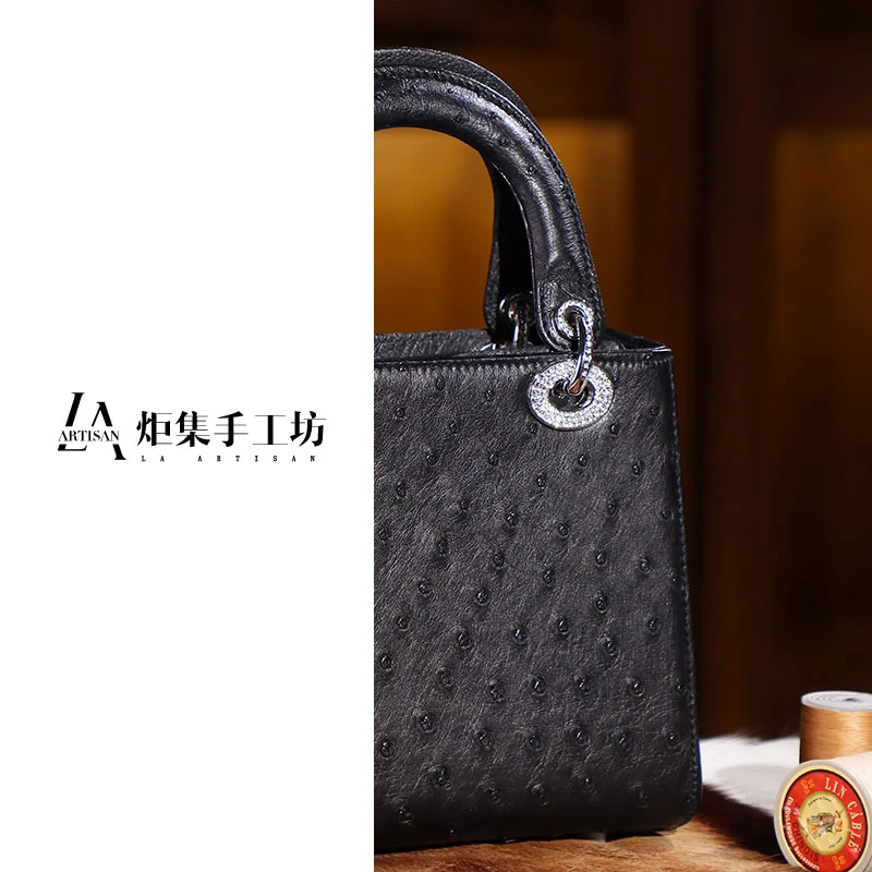 私人订制 轻奢时尚 鸵鸟皮手提妃妃包20cm百搭
