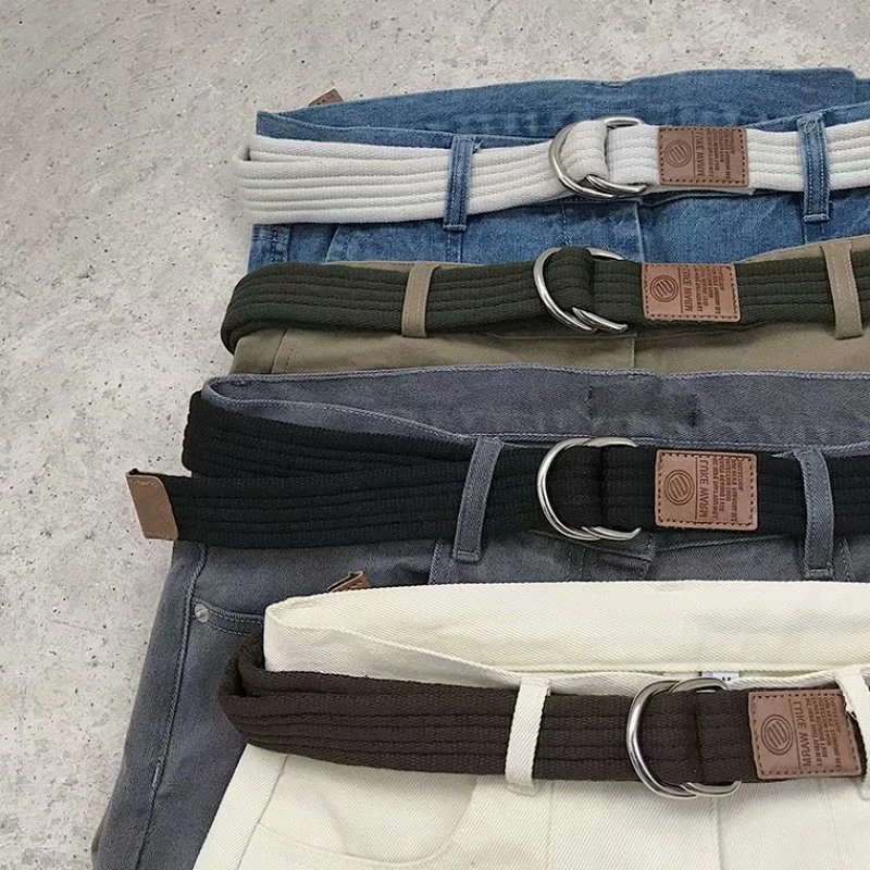 腰带男潮ins韩版青年百搭简约双环扣牛仔裤带女bf休闲帆布皮带代