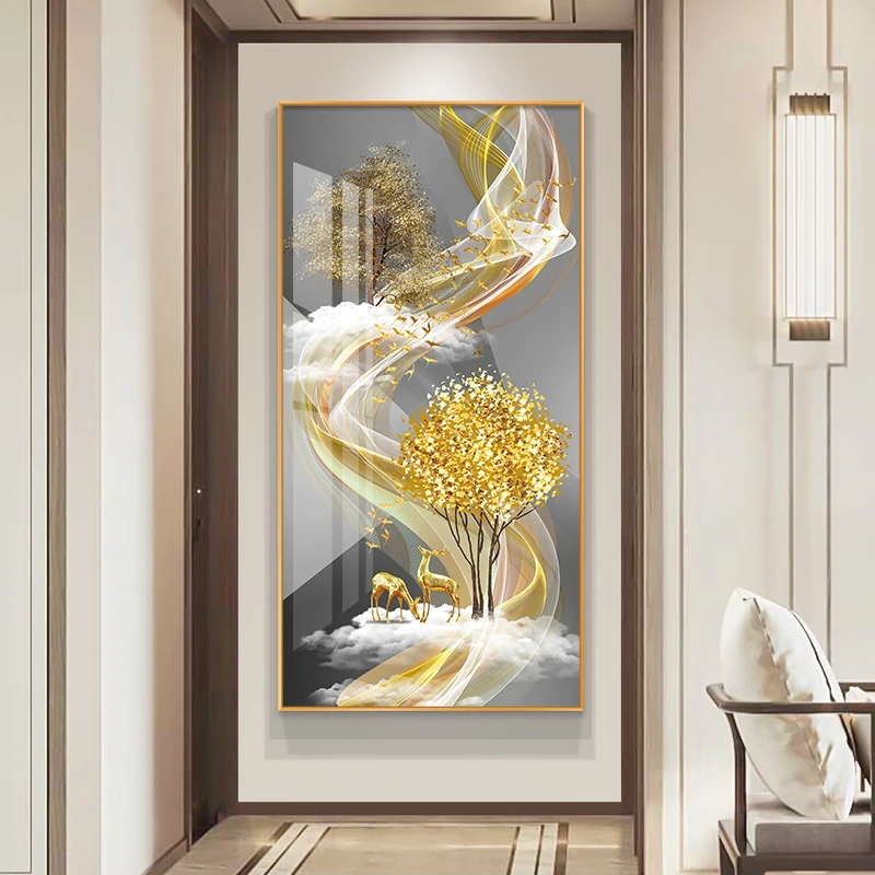 新中式晶瓷画入户玄关装饰画轻奢现代简约高档墙壁画走廊过道挂画