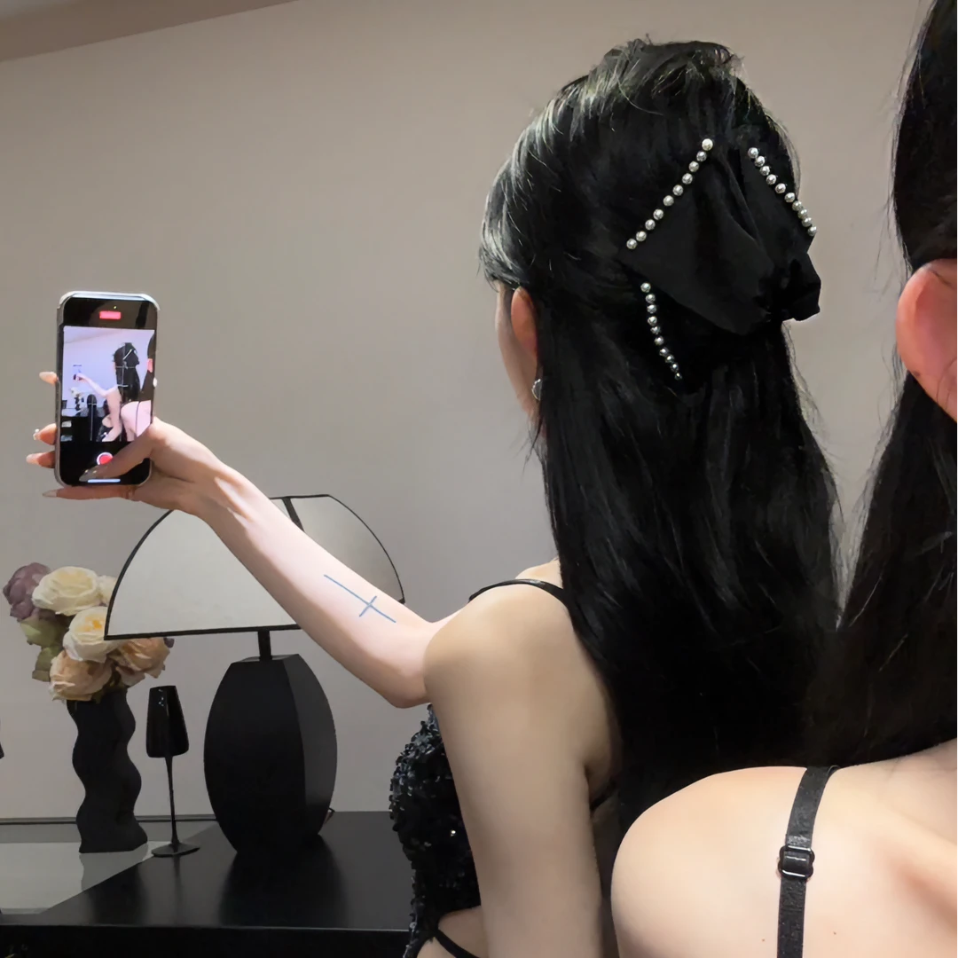 C气质网红珠珠抓夹女复古法式简约百搭优雅后脑勺发夹黑色时尚