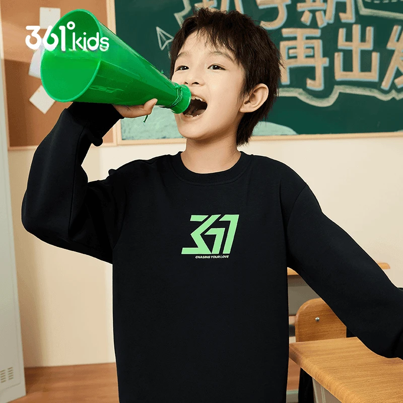【361°】2025年秋季新款儿童男童女童春季长袖宽松圆领加绒套头卫衣
