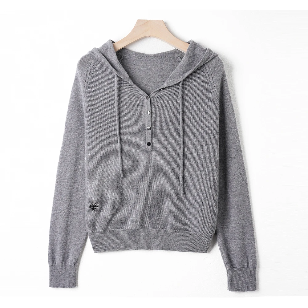 【陈大可专属】单排扣纯色连帽羊毛衫女套头针织衫 PX-1812