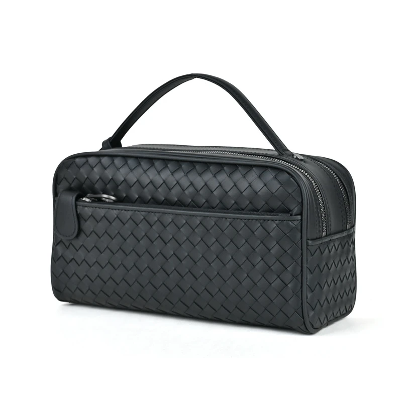 PB9648男士编织打蜡胎牛皮洗漱包手拿包大容量真皮欧美时尚男包