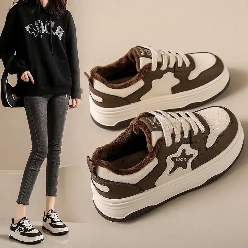 厚底松糕秋冬季加绒保暖平底小白鞋女板鞋子时尚休闲鞋百搭款