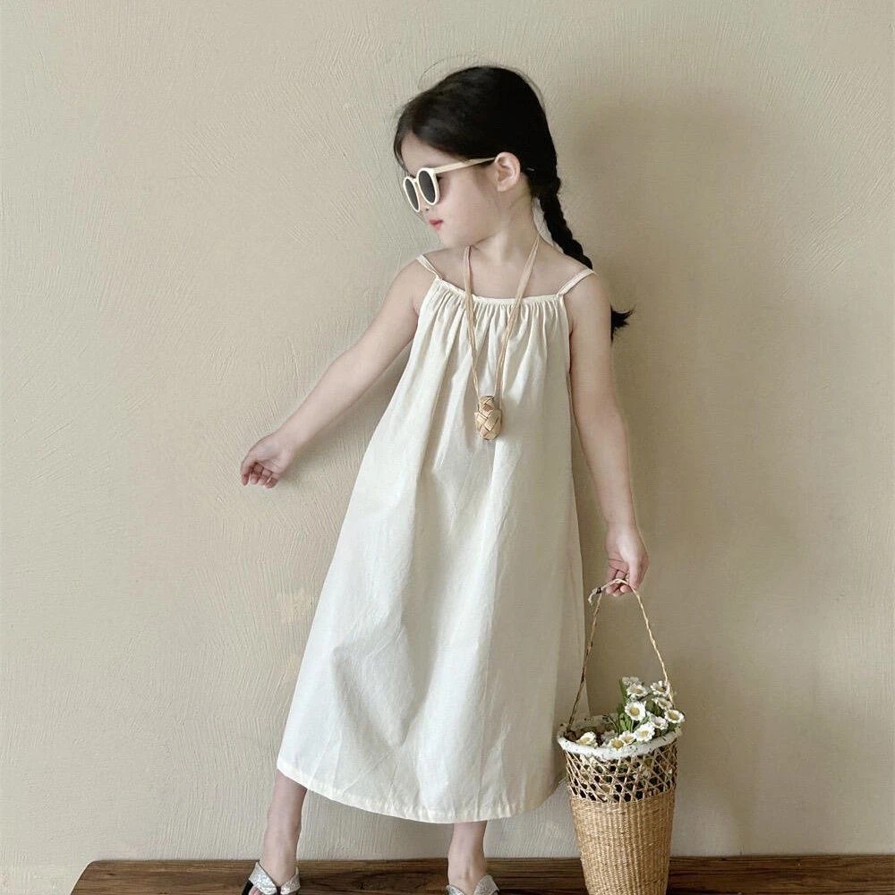 女童连衣裙吊带裙2024夏季新款女宝韩版背心裙度假沙滩露背清凉感