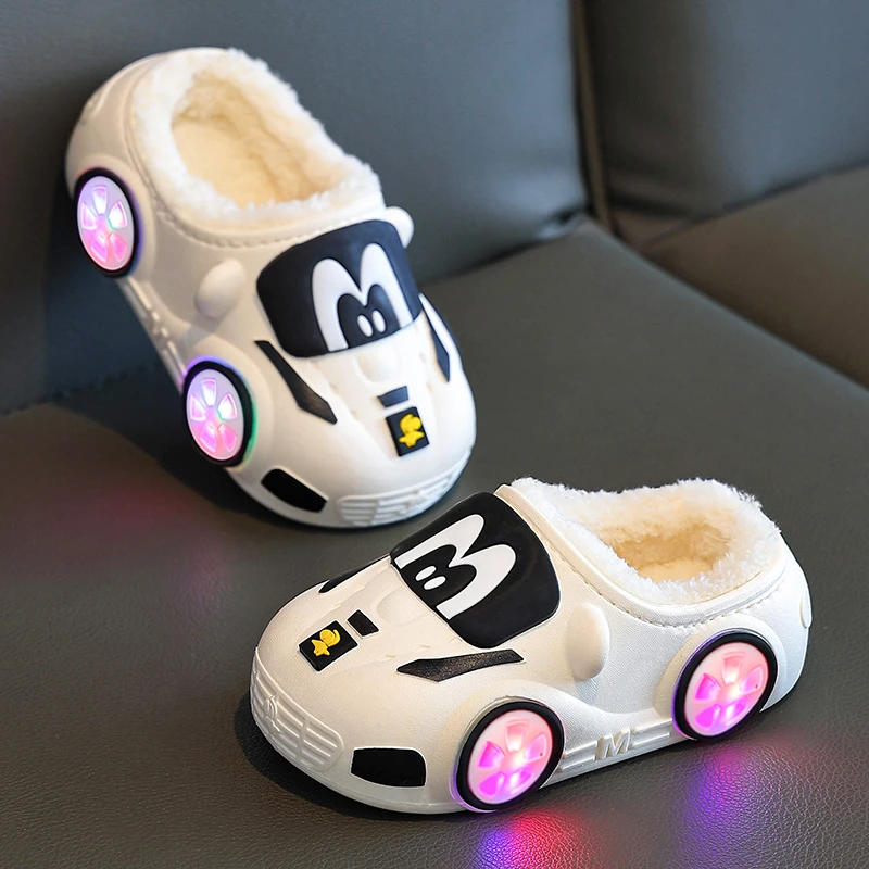 儿童棉拖鞋男童亮灯发亮2024新款冬季室内家居鞋防水包跟保暖棉鞋