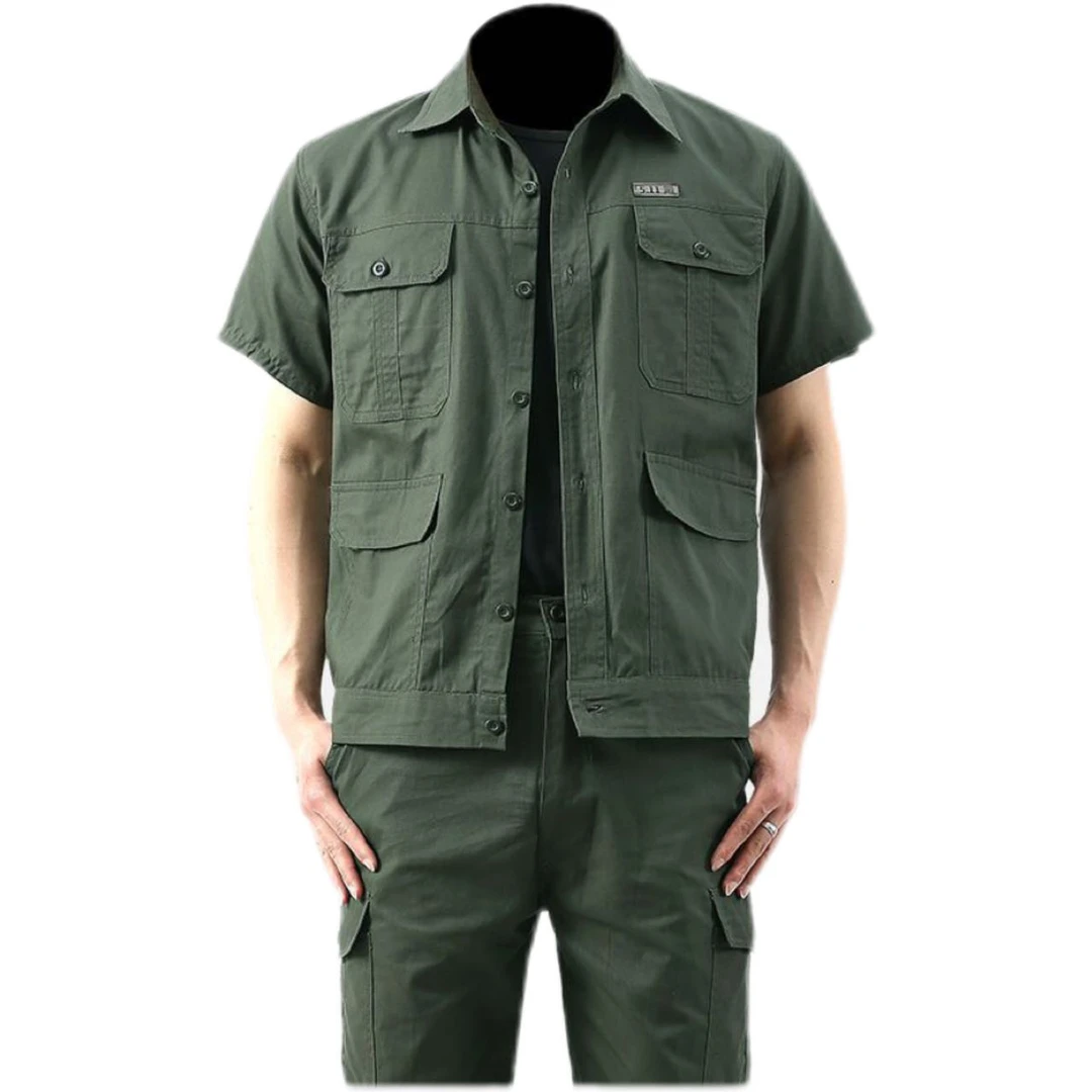 夏季纯棉劳保服透气凉爽工作服套装/单件男衬衫短袖汽修工地工装