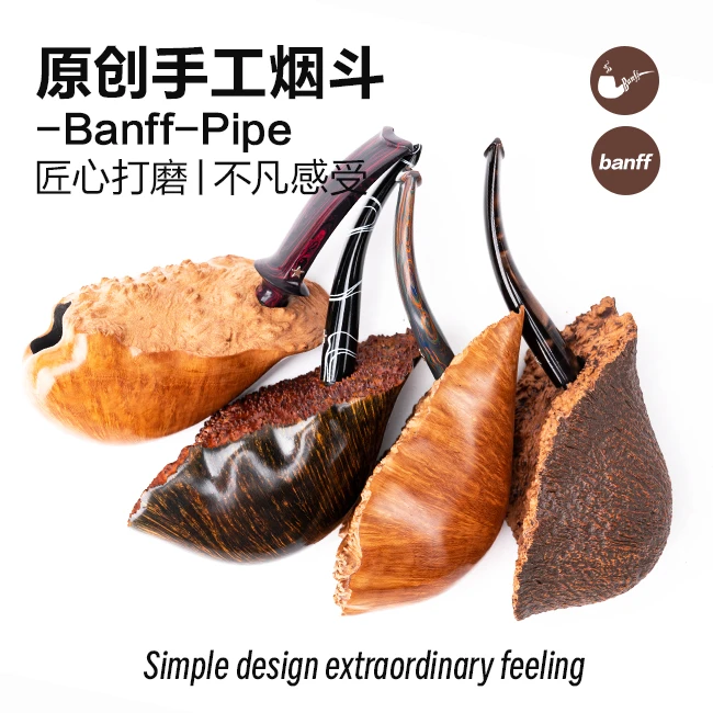 班夫原创设计黑师傅鹦鹉手工斗意大利进口石楠黄金染色火焰纹男斗