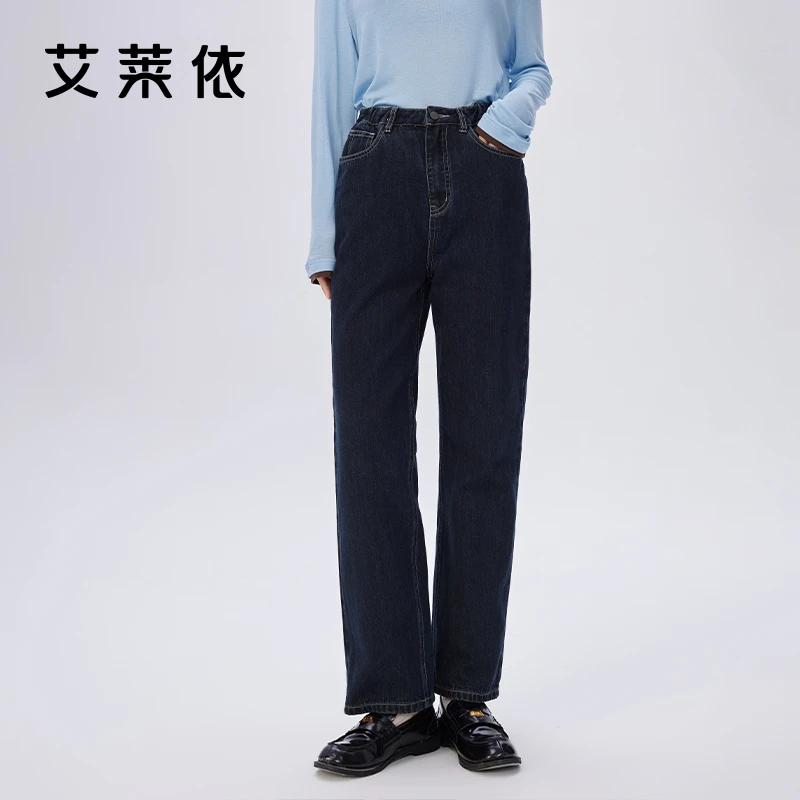 艾莱依直筒羽绒牛仔裤女秋冬冬季新款时尚百搭休闲高腰保暖库9019