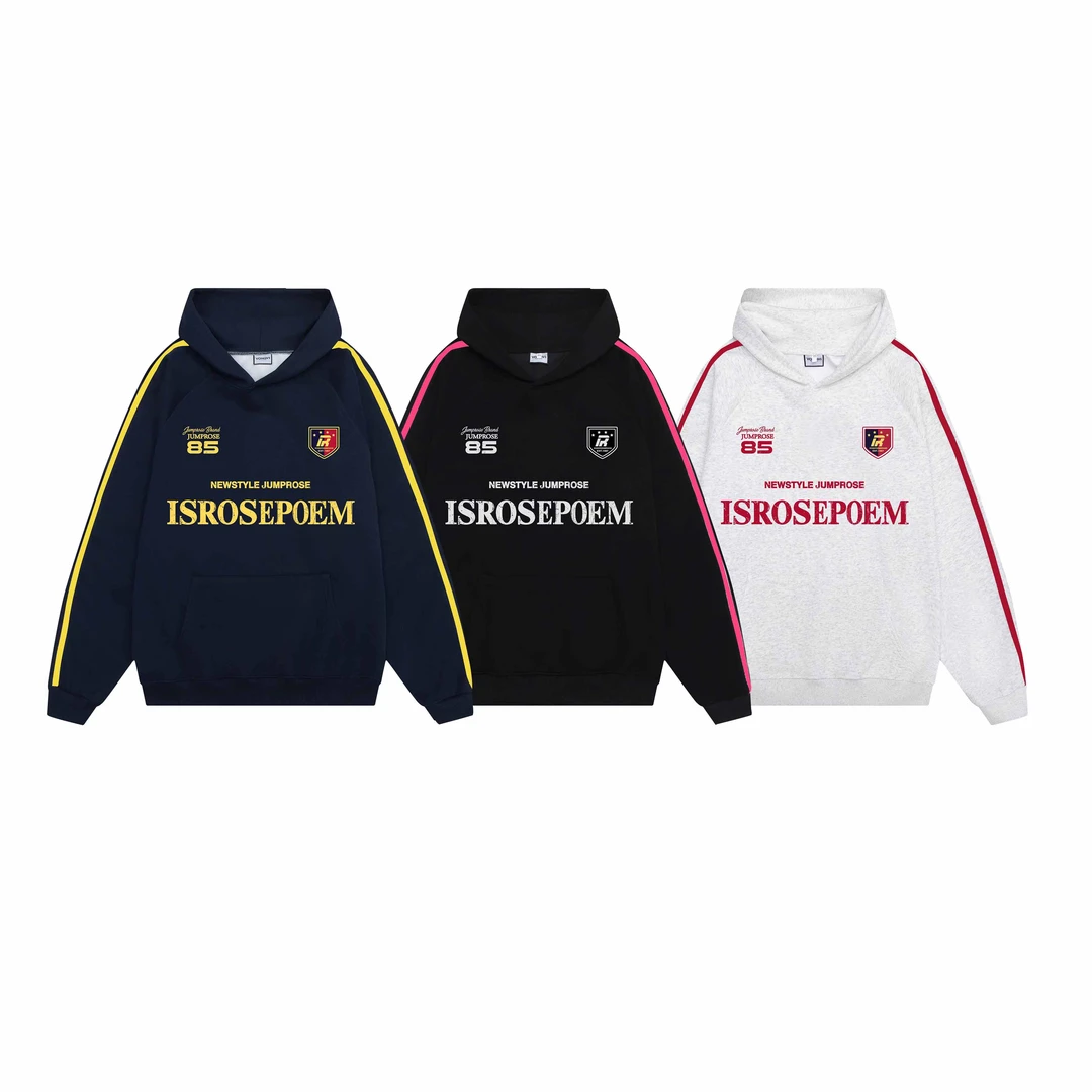 秋冬新款美式ins宽松百搭休闲重磅三条杠撞色双层连帽情侣卫衣