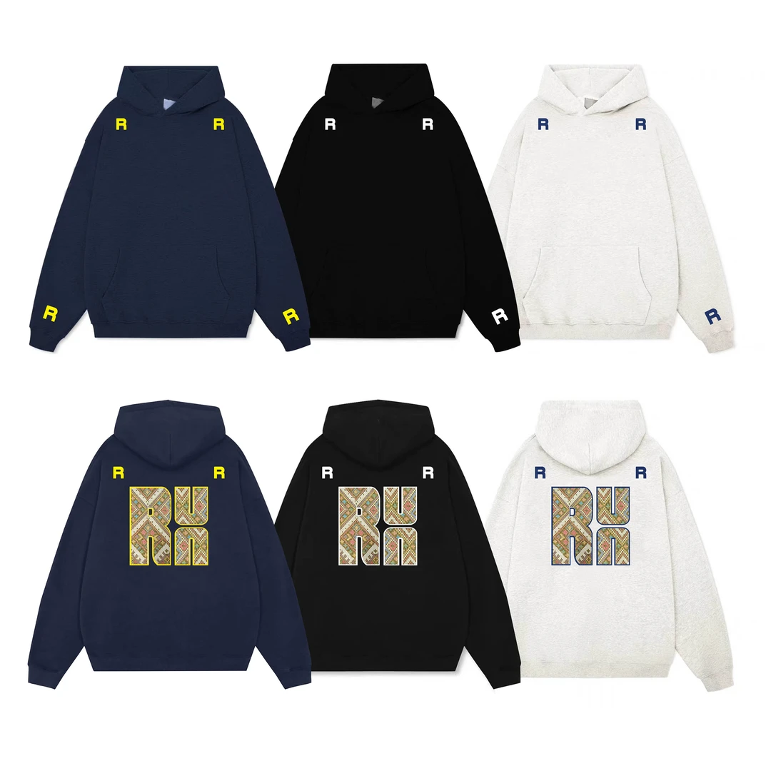 国潮民族风编制贴布万针刺绣重磅字母加绒宽松休闲情侣连帽卫衣