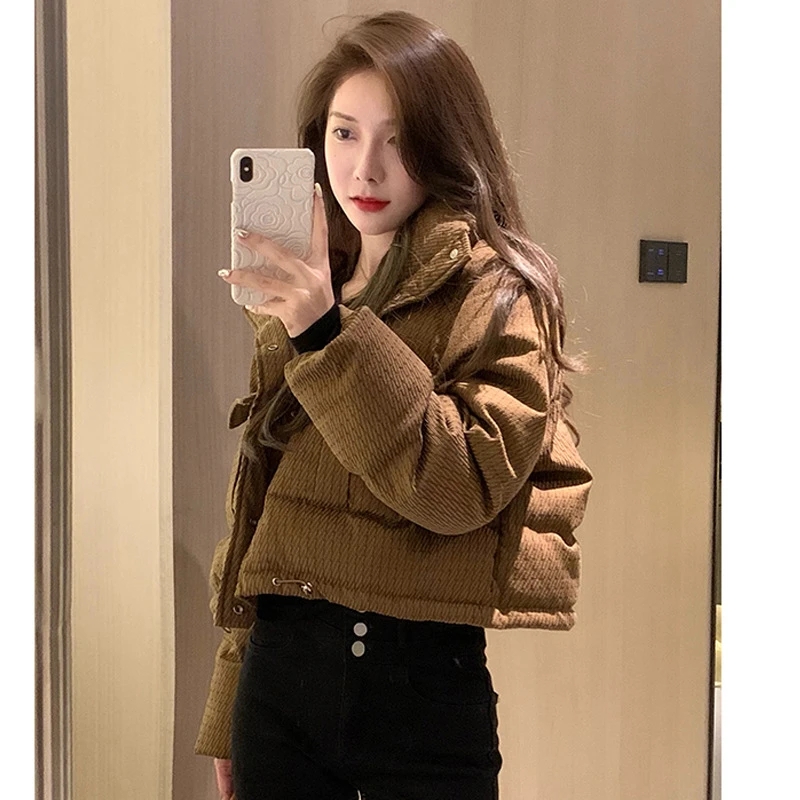 羽绒服20232023年新款冬季时尚短款立领羽绒女复古洋气小个子炸街