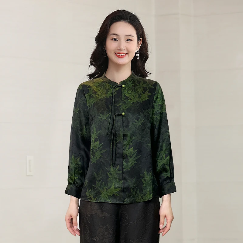 DH23659真丝香云纱衬衫女中年妈妈春装上衣高级感衬衣新款