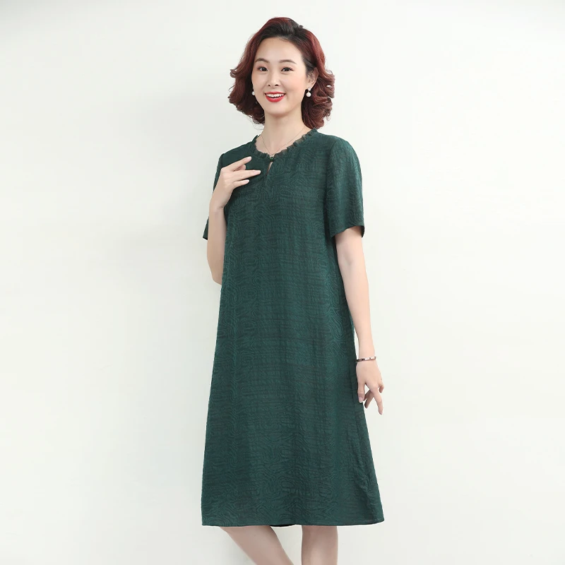 D227541真丝香云纱女装连衣裙春夏新款高贵气质宽松冠乐绉连衣裙