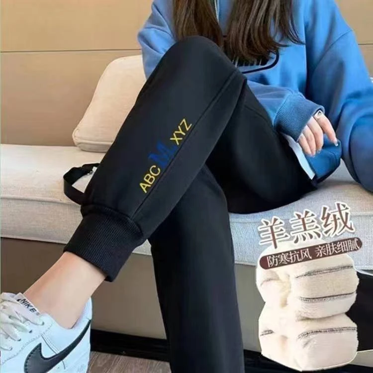 孕妇裤子秋冬季外穿时尚防寒托腹加绒加厚保暖羊羔绒束脚卫裤冬装