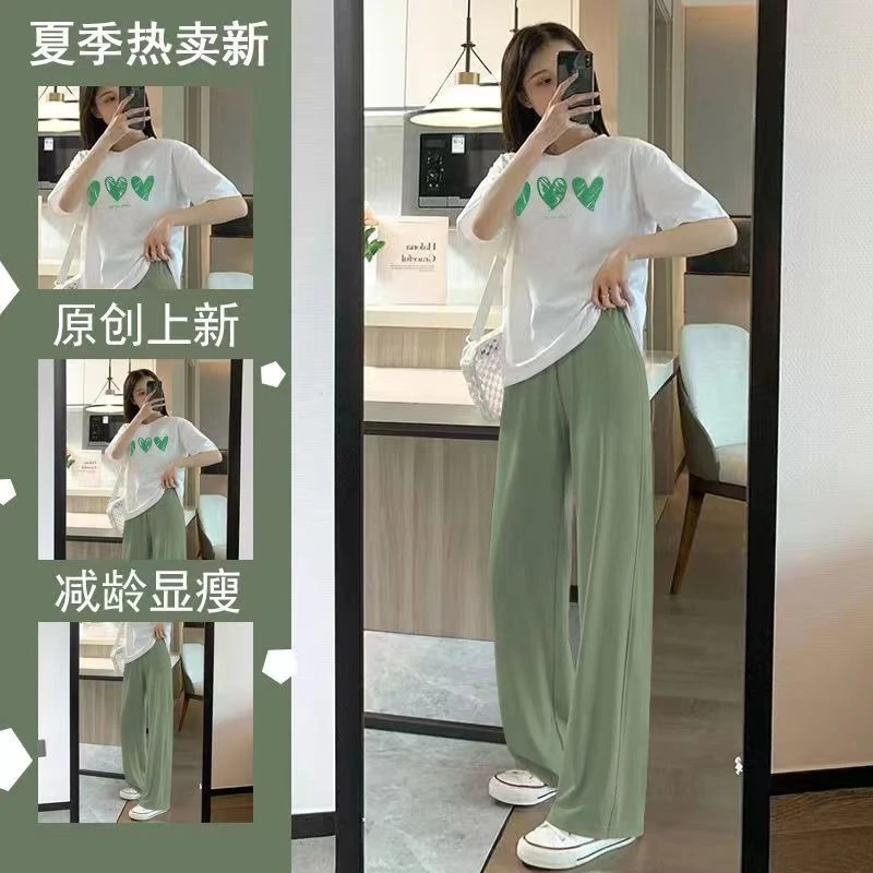 孕妇装套装夏季新款韩版洋气短袖T恤上衣时尚休闲运动冰丝阔腿裤