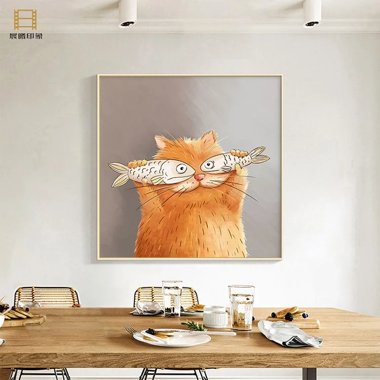 【新春专属】猫咪装饰画北欧餐厅挂画饭厅餐桌创意插画日式卧室壁